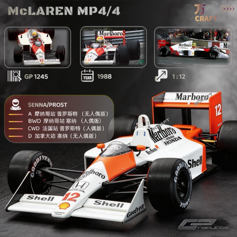 1/12 Scale Mp4/4 Mclaren 1988 World Championship Gp Replica Racing Car Model