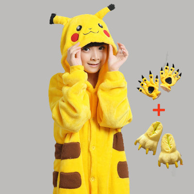 Autumn and winter children's dinosaur one-piece pajamas home clothes female cartoon animal Pikachu thickened boy baby flannel