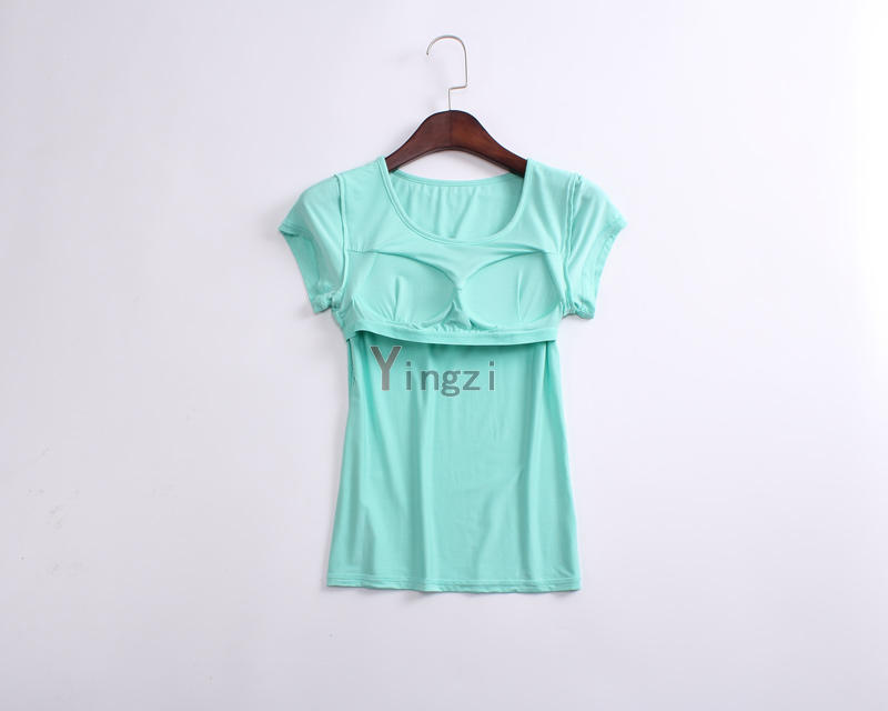 Phương thức không có vòng thép với ngực pad t- shirt tách tích hợp áo sơ mi ngắn tay áo sơ mi mỏng yoga đáy áo sơ mi