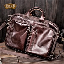 Head Layer Cow Leather Mens Bag Single Shoulder Bag Inclined Satchel Bag Men Genuine Leather Laptop Bag Double Shoulder Bag Briefcase Retro