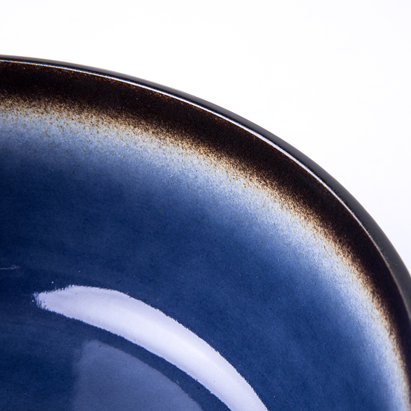 This ceramic bowl with variable glaze blue porcelain 8 inches large food noodles bowl Nordic creative dishes