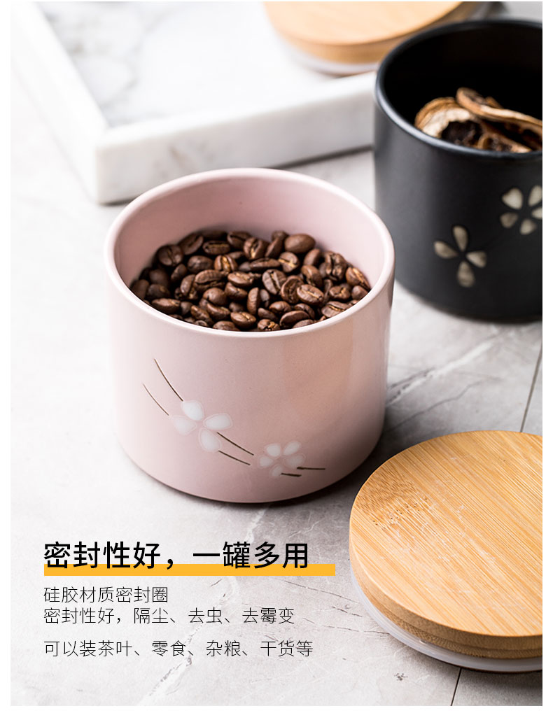 Ceramic sealed jar of coffee tea pot with cover household kitchen receive food jar moistureproof grain storage tank