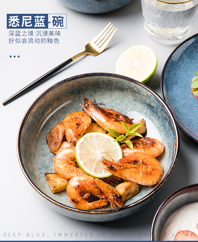 This porcelain retro 7 inch ceramic salad bowl Nordic household individuality creative cooking noodles bowl dishes deep orifice plates