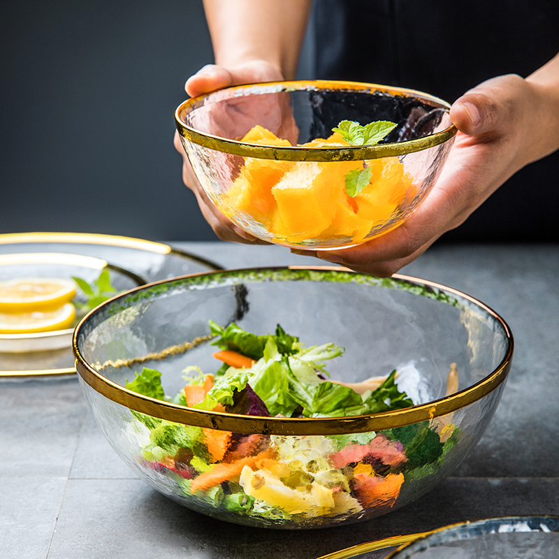 This porcelain large small hammer mu wen transparent glass bowl of Japanese style up phnom penh household glass basin fruit bowl of salad bowl