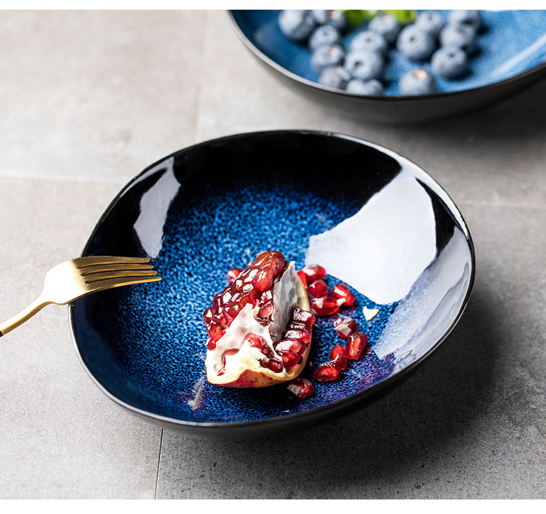 This porcelain household 8 "creative special - shaped ceramic fruit salad bowl move oval blue porcelain dish bowl such as always