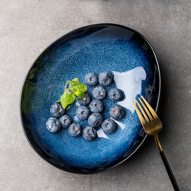 This porcelain household 8 "creative special - shaped ceramic fruit salad bowl move oval blue porcelain dish bowl such as always