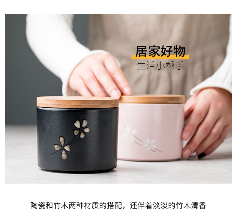 Ceramic sealed jar of coffee tea pot with cover household kitchen receive food jar moistureproof grain storage tank