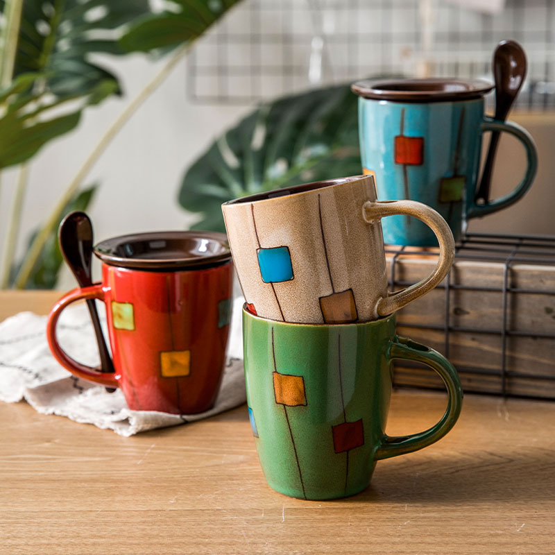 Creative ceramic cup individuality tide restoring ancient ways mugs Japanese contracted glass coffee cup household water cup with a spoon