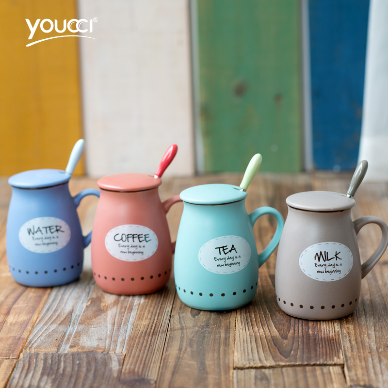 Youcci porcelain, lovely leisurely original point contracted household ceramic cup milk cup keller cup with a spoon