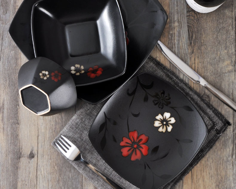 Cherry Blossom Story Dao kéo Set Tấm gốm sáng tạo Tấm bít tết Tấm ăn tối Phong cách Nhật Bản Nhỏ Rice Rice Salad Salad - Đồ ăn tối khay đựng đồ ăn dặm cho bé