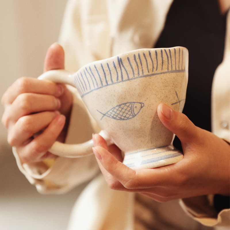 Designer Niche Handmade Small Fish Coffee Cup and Saucer, High-End Exquisite Ceramic Mug, Birthday Gift