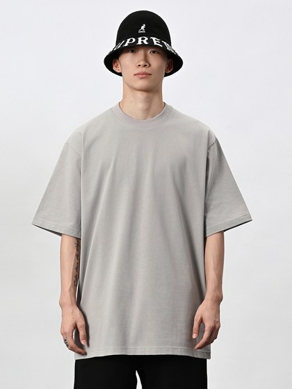 BBK 250g纯色T恤 宽松净色小领口纯棉 打底短袖 重磅街舞嘻哈bboy