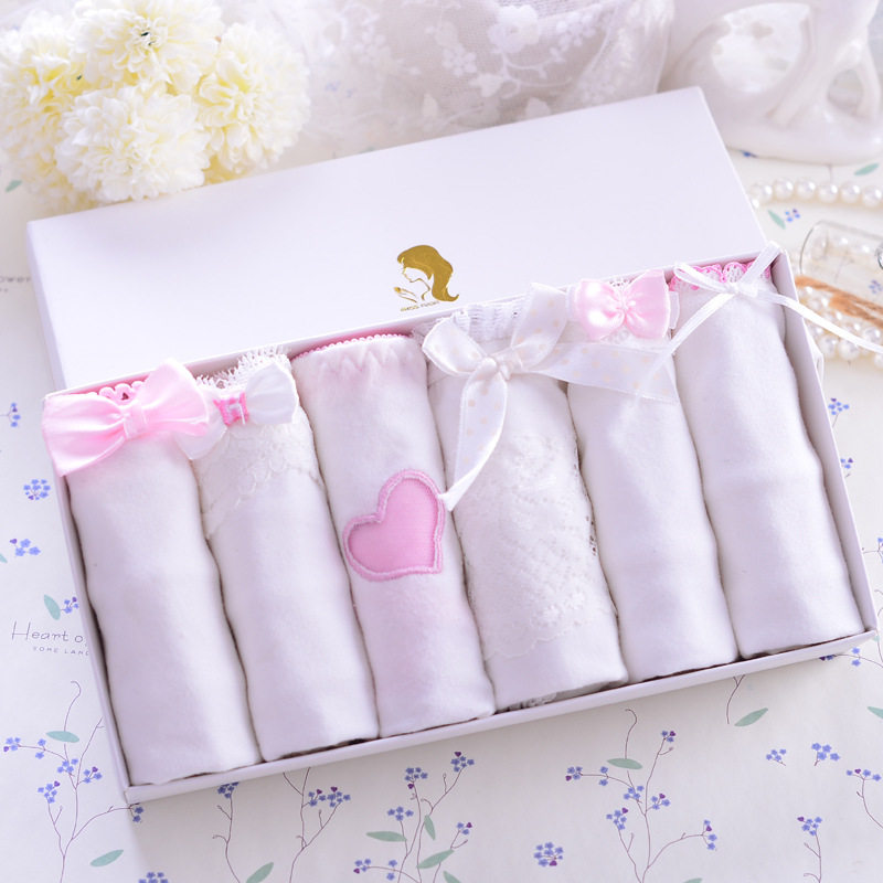 Panties Woman All cotton 100% Teenage Girl Cute Girl White Lace Sweet and Seamless Fresh and Antimicrobial Day South Korea