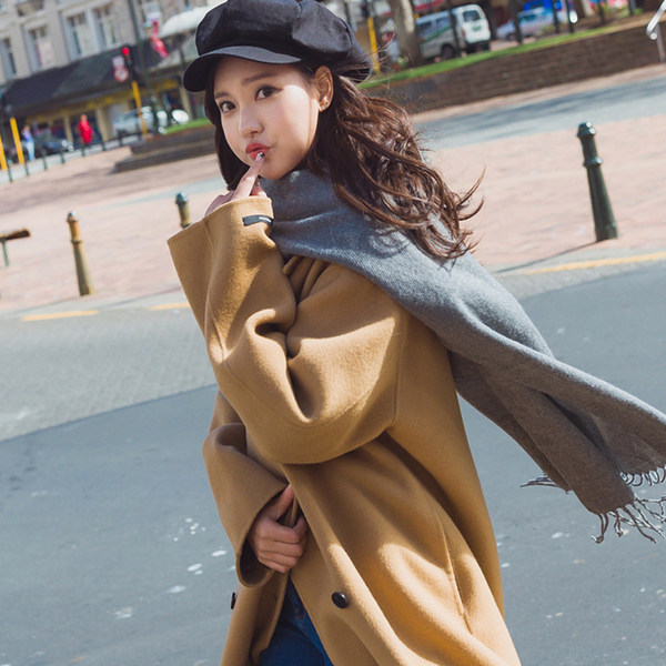 伊豆半岛 韩版过膝宽松款 羊毛呢女式大衣 优惠券折后￥189包邮(￥249-60)