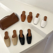 Slippers women Fashion outside wearing 100 lap 2021 spring new 100 lap and half tug Mueller shoes retro flat Grandmother Shoe