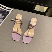 summers time sandals women summer 2021 new line with small crowdDesign Fascia fine heel high heel shoes