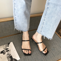 summer time cool slippers women summer fashion outwear crystal heel with a straight line with a holiday beach shoe