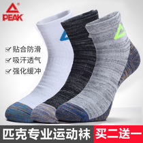 PEAK Pike Towel Sports Socks Basketball Badminton Socks Adult Male Breathable Sweat and Running Professional Bag