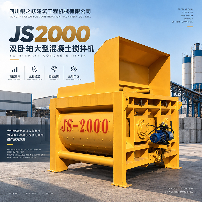 Large Concrete Mixer 2 Cubic Meters Belt-Fed Forced-Type Cement Mortar Js2000 Commercial Concrete Mixing Main Unit