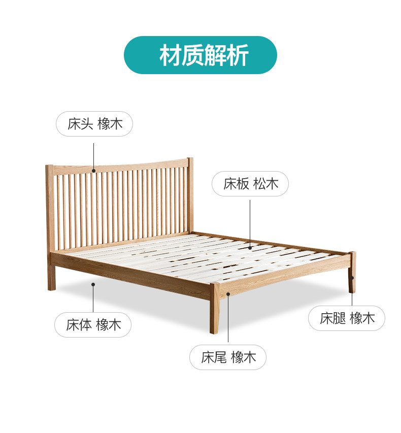 治木工坊 现代简约风 纯实木双人床 1.2米 图14