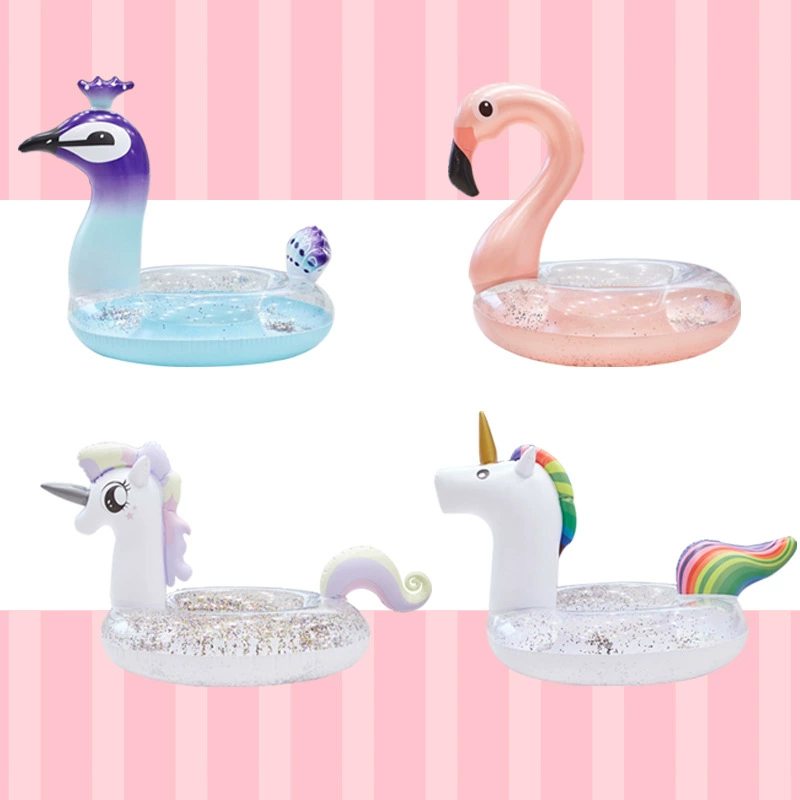 Vòng bơi sequin flamingo kỳ lân dày lên trong suốt cuộc sống phao trẻ em người lớn sáng bóng pha lê nổi ghế ngồi - Cao su nổi