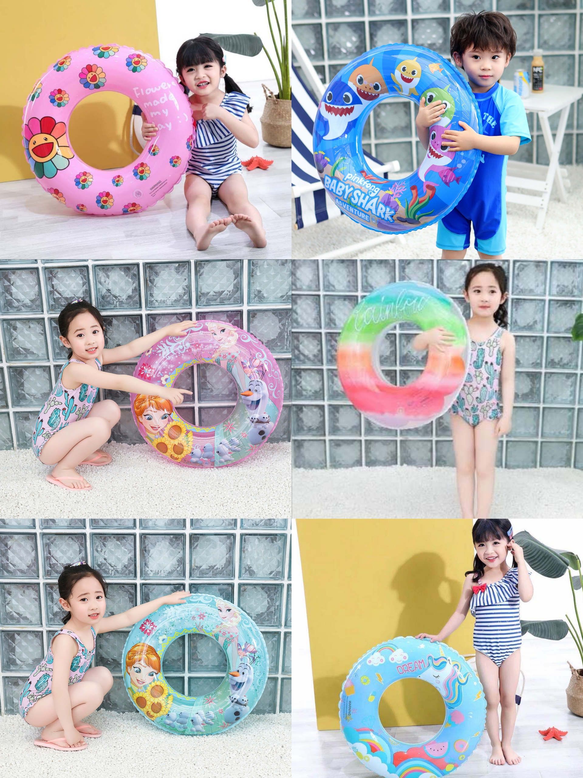 Children's highlight swimming circle inflatable shark rainbow flower swimming circle thickening pvc swimming circle life-saving circle