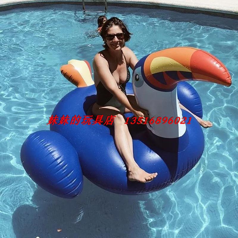Manufacturer direct inflatable giant mouth bird long mouth bird pecking wood large mouth bird sitting on a floating blue adult swimming ring