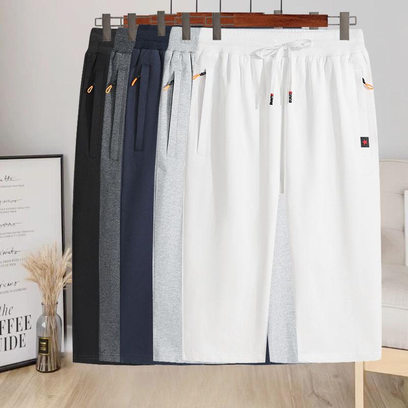 White Cropped Pants for Women, Pure Cotton, Thin Summer Style, 2026 New Casual Straight-Leg Sports Pants, Women's Plus Size High-Waisted Pants