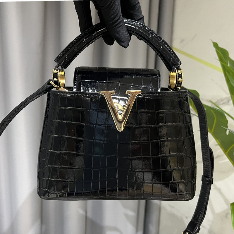 Luxury Crocodile Pattern Genuine Leather Women's Handbag, New Autumn/Winter Model, Hand-Held, Shoulder, Crossbody, Mini