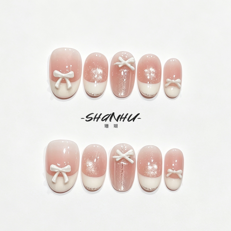 Zhizhi Nunu Handmade Wearable Nails 2026 New Style Manicure Fake Nails French Cat Eye Brightening Versatile Elegant