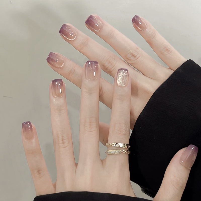Purple Xiangguang Handmade Wearable Nails 2025 New Style Manicure Fake Nails Cat Eye Gradient Brightening Versatile Elegant