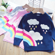 Girls Cotton Knitted Sweater Childrens Round Collar Pullover Top Baby Embroidery Raindrop Wire Clothes 2019 Autumn Clothes