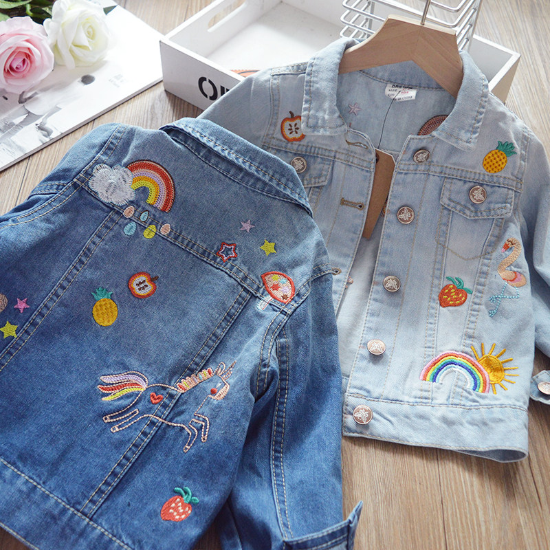 European and American girls Soft denim jacket children delicately embroidered denim jacket cardiovert jacket blouse 2019 autumn dress new