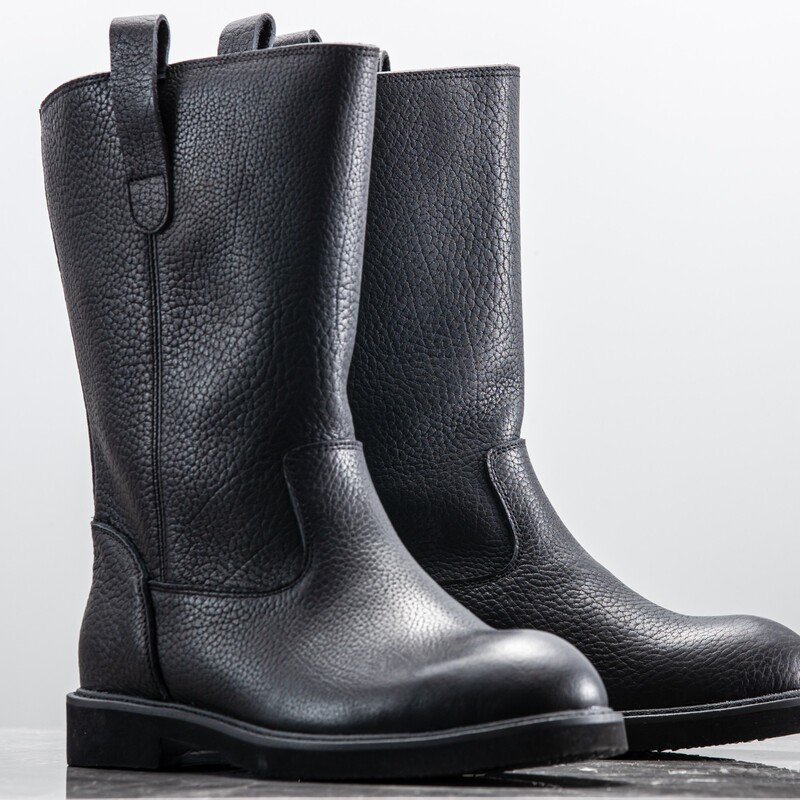 201-3 Black Men's Summer Single-Layer Mid-Calf Boots, Leather Boots, Riding Boots, Breathable Men's Boots
