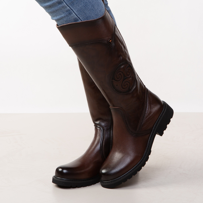 7638 Men's Tibetan Boots, Riding Boots, Genuine Leather Cowhide Side Zippers Inside and Outside, Easy to Wear, Sweat-Absorbent and Breathable Version