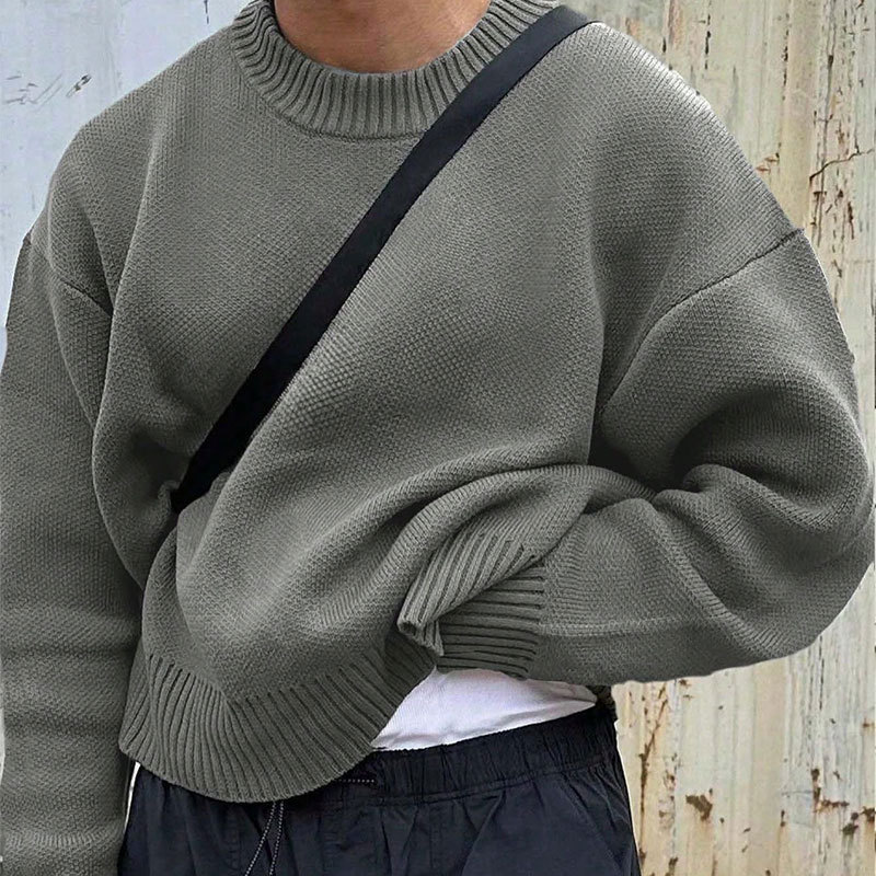 Autumn and Winter Sweater Solid Color Casual Sweater Men's Round Neck Pullover Long Sleeve Knitwear