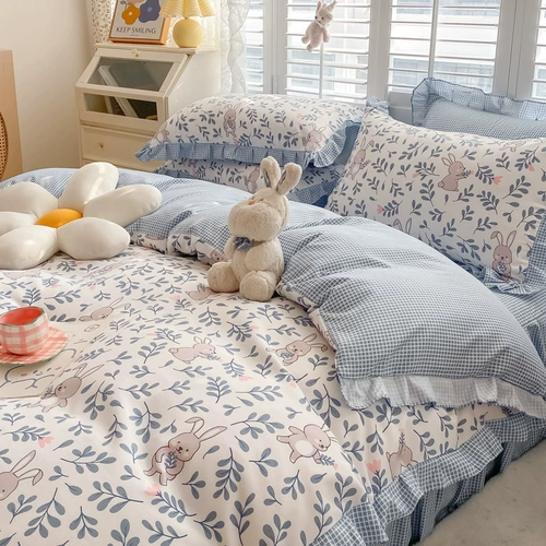 Демисезонный хлопковый брендовый свежий комплект, простыня, пододеяльник для принцессы, 4 предмета, в корейском стиле