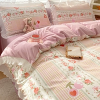 Корейское хлопковое покрывало, комплект, хлопковая свежая простыня, пододеяльник, 4 предмета, кружевное платье