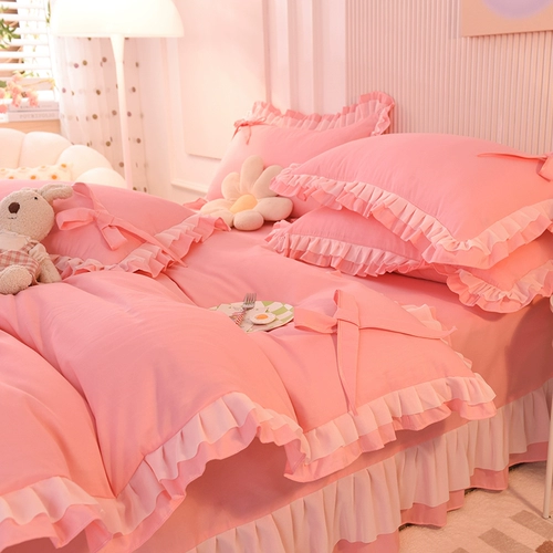 Хлопковый комплект, одеяло, пододеяльник, простыня с бантиком для принцессы, популярно в интернете, 4 предмета