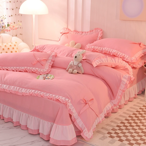Хлопковый комплект, одеяло, пододеяльник, простыня с бантиком для принцессы, популярно в интернете, 4 предмета