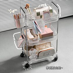 Transparent Floor-Standing Cosmetics Storage Rack Trolley for Home Use, Multi-Layer Snack Storage, Bathroom Mobile Storage Rack with Wheels