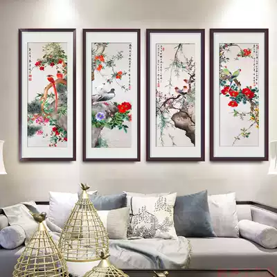 Su embroidery with frame finished living room decoration painting Silk embroidery solid wood hanging painting Yan Bolong quadruple porch Shu embroidery painting