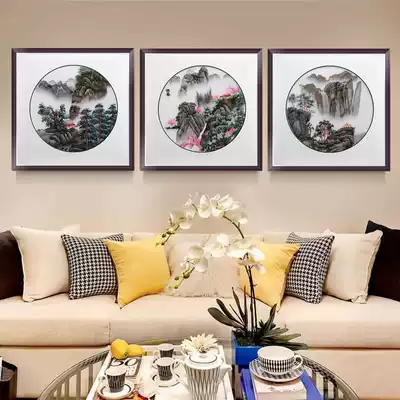 Frame Sanlian Su embroidery finished living room decoration painting imitation hand embroidery finished silk embroidery painting landscape Jinchun picture