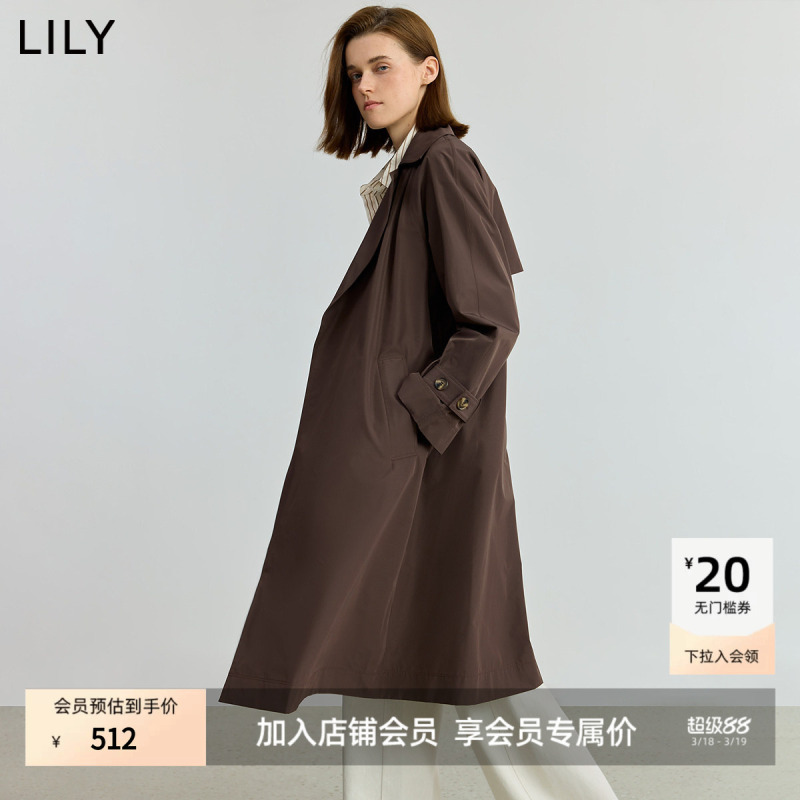 Lily2025 New Retro Silhouette Lapel Belt Waist-Cinching Elegant Commuter Casual Long Trench Coat for Women