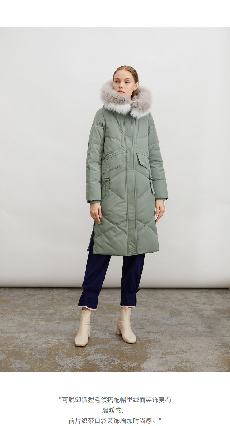 LILY2 女可脱卸狐狸毛领 H版显瘦中长款羽绒服 图2