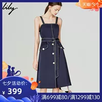 Lily2019 mùa hè mới phụ nữ khí chất dụng cụ thắt lưng thắt lưng Slim navy màu xanh có thể tháo rời dây đeo 7984 - Váy eo cao đầm body nhún eo