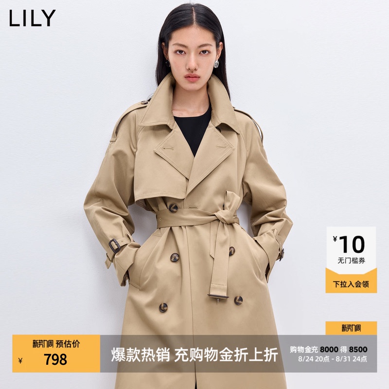 Lily2026 New Style Waist-Cinching Slimming Commuter Coat Retro British Style Casual Long Khaki Trench Coat for Women Lily2026 New Style Waist-Cinching Slimming Commuter Coat Retro British Style Casual Long Khaki Trench Coat for Women