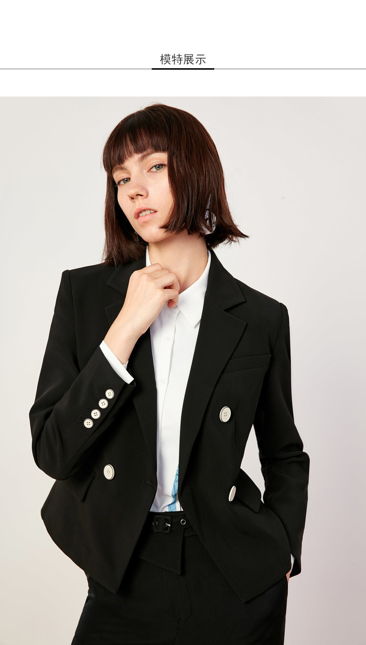 Lily2019春款女装撞色纽扣,修身版型,气质通勤西装