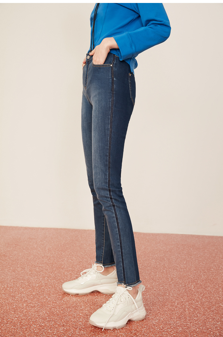 Lily2019春新款女装商务 修身版型,分割线,牛仔裤