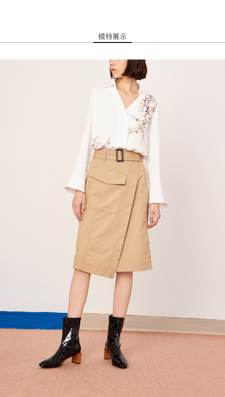 Lily2019春新款女装商务不对称,A型轮廓,挺括面料腰带半身裙